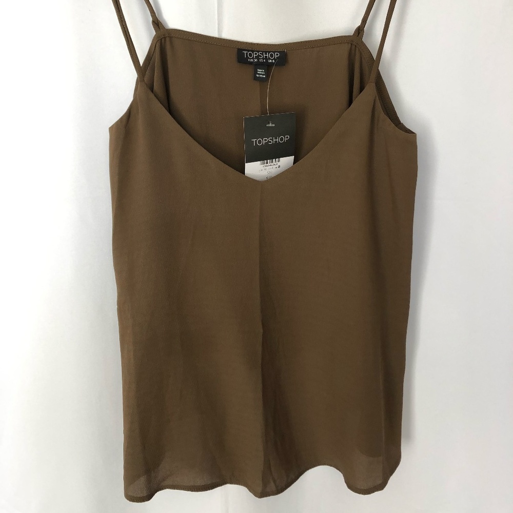 Topshop Olive Spaghetti Strap Tank Top